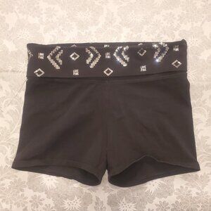 Y2K Victorias Secret Pink Yoga Foldover Shorts Black Silver Sequins Bling Medium